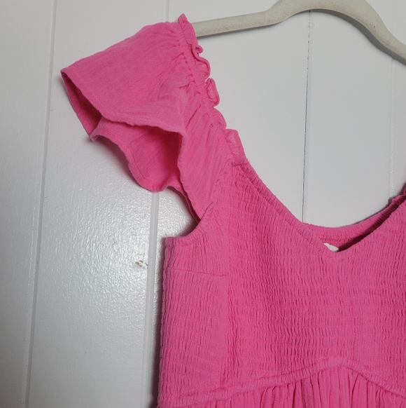 NWT Hollister Flutter Sleeve Smocked Romper Mini Dress Pink V Neck Cotton SM Reg - Picture 4 of 14
